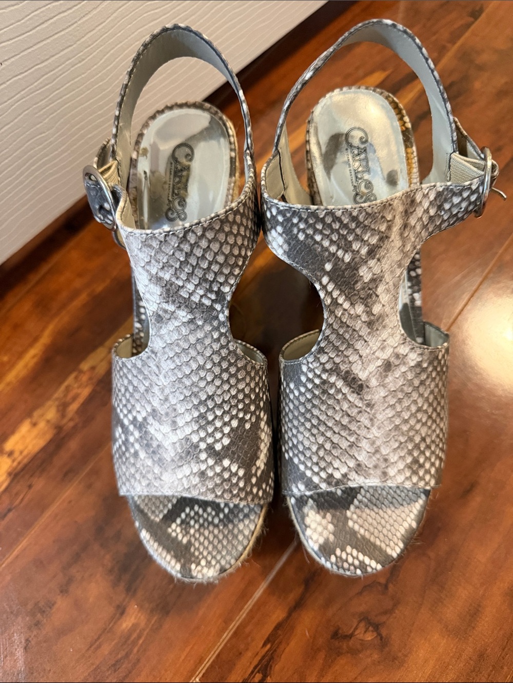 Carlos Santana Snake-Print Wedge Slingbacks - Gray